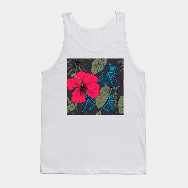 Tropical exotic flowers and leaves Tank Top by Olga Berlet